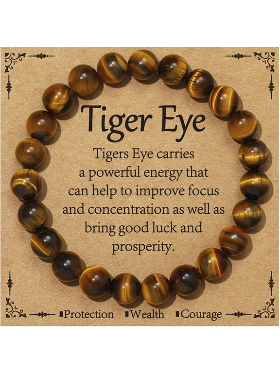 Tiger Eye Bracelets for Women Natural Stone Crystal Healing Anxiety Stress Relief Protection Bracelet Birthday Christmas Jewelry Gifts Teen Stocking Stuffers Adults Mom Her Age Ideas
