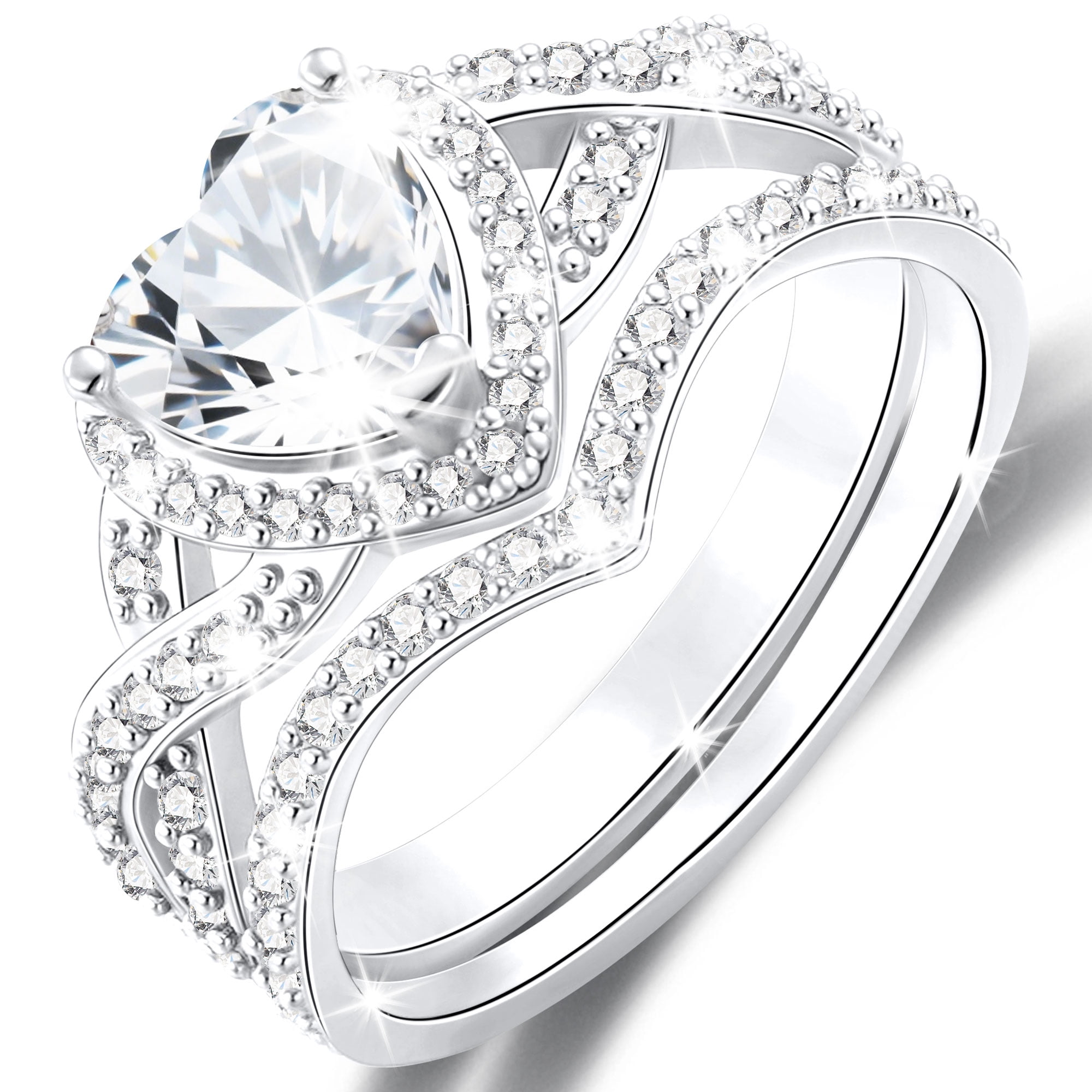 Walmart savings: Walmart Black Friday Deals 2025 - APSVO 18K White Gold Plated Love Heart Wedding Rings for Women CZ S925 Sterling Silver Eternity Promise Band Engagement Rings Set Birthday Christmas Jewelry Gifts Mom Girlfriend Stocking Stuffers