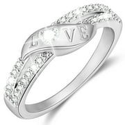 APSVO 18K White Gold Plated 0.2ct Love Heart Rings for Women Stackable Knuckle CZ S925 Sterling Silver Eternity Promise Band Wedding Engagement Birthday Jewelry Gifts Bride Girlfriend Mom Ideas