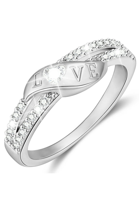 18K White Gold Plated Love Heart Rings for Women CZ S925 Sterling Silver Eternity Promise Wedding Band Engagement Rings Birthday Valentines Jewelry Gifts Her Girlfriend Wife Adults Teen Ideas