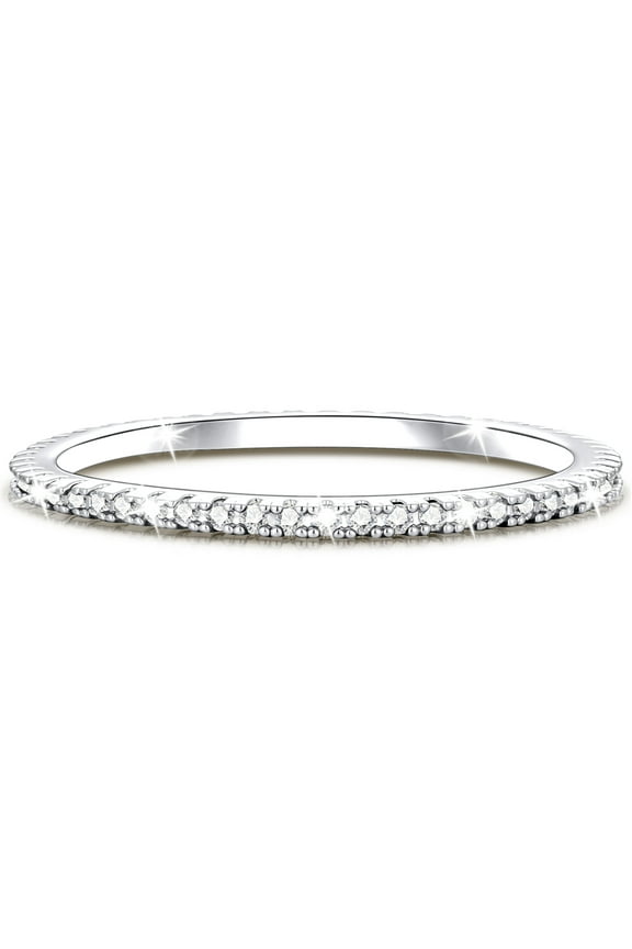 18K White Gold Plated Rings for Women Girls S925 Sterling CZ April Birthstone Ring with Crystal Eternity Promise Band Birthday Valentines Day Jewelry Gifts Teen Her Wife Lady Adults Kids Ideas