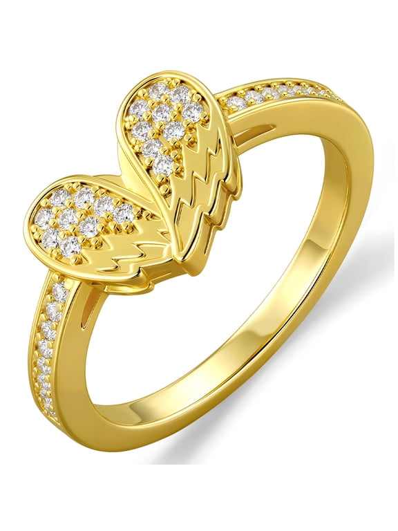 18K Gold Plated Love Heart Rings for Women Stackable CZ Eternity Promise Band Wedding Engagement Birthday Christmas Jewelry Gifts Girlfriend Stocking Stuffers Adults Ideas