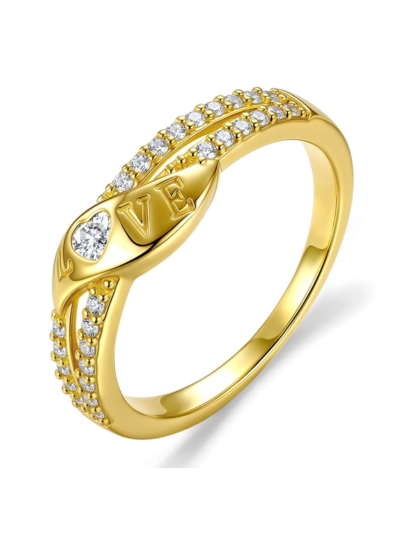 18K Gold Plated Love Heart Rings for Women Stackable CZ Eternity Promise Band Wedding Engagement Birthday Christmas Jewelry Gifts Girlfriend Stocking Stuffers Adults Ideas
