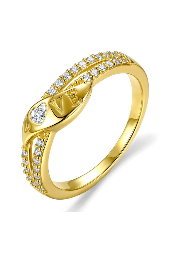 18K Gold Plated Love Heart Rings for Women Stackable CZ Non Tarnish Thumb Eternity Promise Wedding Band Engagement Rings Birthday Mothers Day Jewelry Gifts Her Mom Girlfriend Wife Teen Ideas
