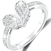 APSVO 18K White Gold Plated Love Heart Rings for Women CZ S925 Sterling Silver Eternity Promise Wedding Band Engagement Rings Set Birthday Christmas Jewelry Gifts Mom Girlfriend Stocking Stuffers