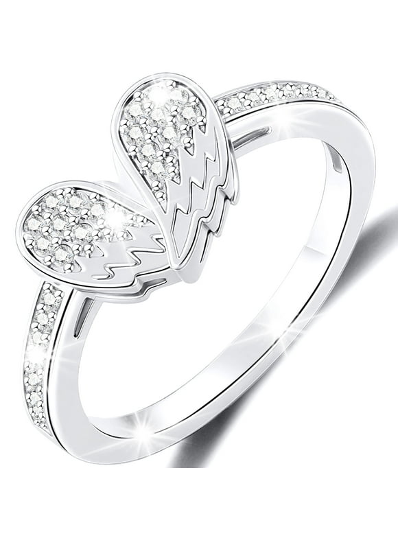 18K White Gold Plated Love Heart Rings for Women CZ S925 Sterling Silver Eternity Promise Wedding Band Engagement Rings Birthday Valentines Day Jewelry Gifts Her Teen Wife Mom Girlfriend Ideas