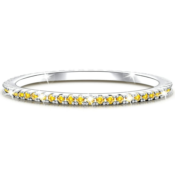 APSVO 18K White Gold Plated Rings for Women Girls S925 Sterling CZ November Birthstone Ring with Yellow Citrine Topaz Promise Band Birthday Valentines Day Jewelry Gifts Teen Her Adults Kids Ideas