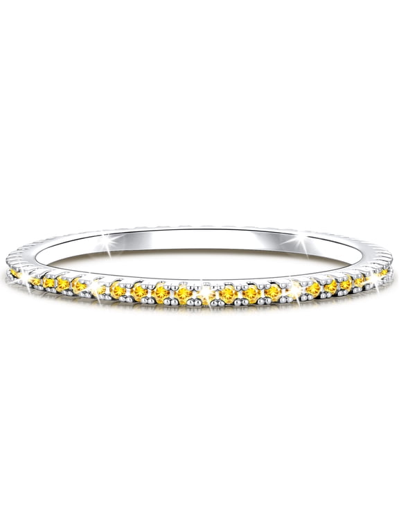 S925 Sterling Silver Plated Rings for Women Girls CZ November Birthstone Ring with Yellow Citrine Topaz Promise Band Birthday Graduation Jewelry Gifts Teen Mom Her Kids Ideas