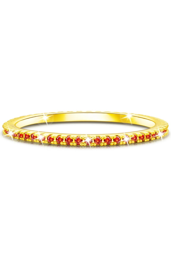 18K Gold Plated Rings for Women Girls Non Tarnish CZ July Birthstone Ring with Red Ruby Eternity Promise Band Wedding Birthday Easter Basket Stuffers Jewelry Gifts Teen Adults Kids Ideas