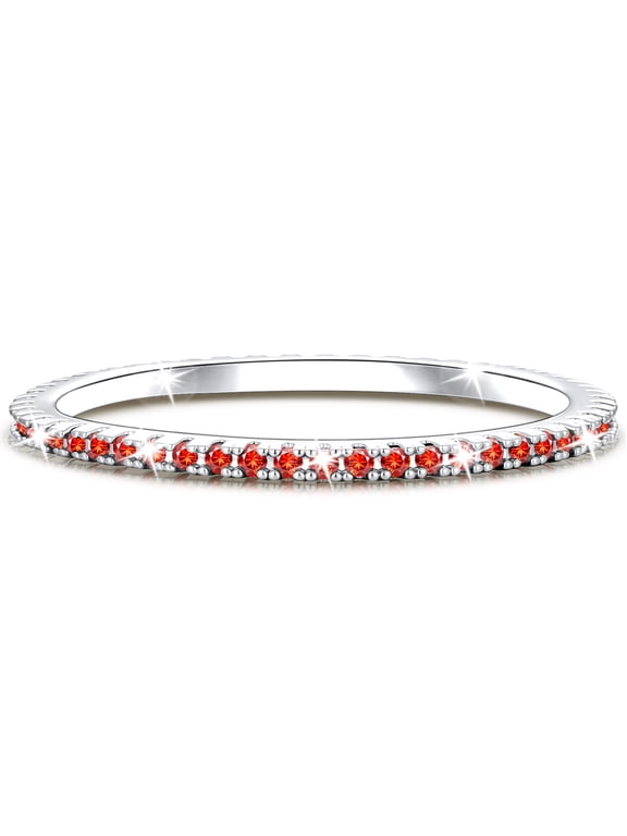 S925 Sterling Silver Plated Rings for Women Girls CZ July Birthstone Ring with Red Ruby Eternity Promise Band Birthday Graduation Jewelry Gifts Teen Mom Her Wife Lady Kids Ideas