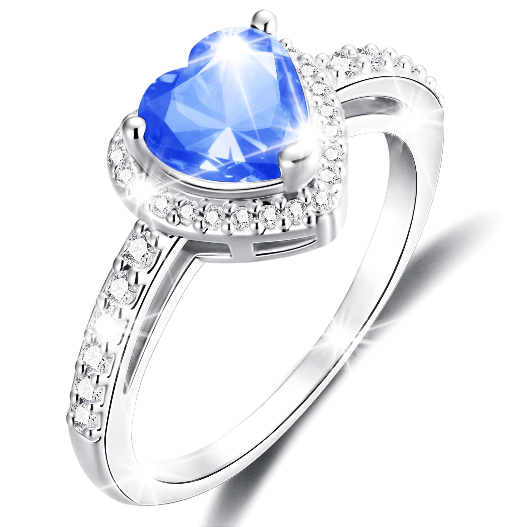 Walmart Black Friday Deals 2025 APSVO 18K White Gold Plated Love Heart Rings for Women Girls S925 Sterling Silver CZ March Birthstone Ring with Blue Aquamarine Promise Band Wedding Birthday Jewelry Gifts Teen Mom Kids Ideas