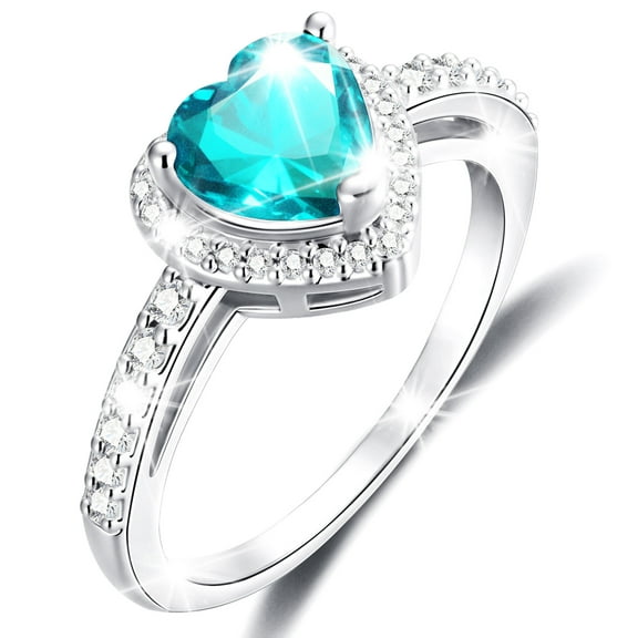 APSVO 18K White Gold Plated Love Heart Rings for Women Girls S925 Sterling Silver CZ December Birthstone Ring with Blue Tanzanite Promise Band Wedding Birthday Jewelry Gifts Teen Mom Kids Ideas