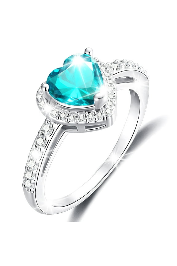 Love Heart Rings for Women Girls S925 Sterling Silver CZ December Birthstone Ring with Blue Tanzanite Promise Band Wedding Birthday Valentines Day Jewelry Gifts Teen Her Lady Adults Kids Ideas