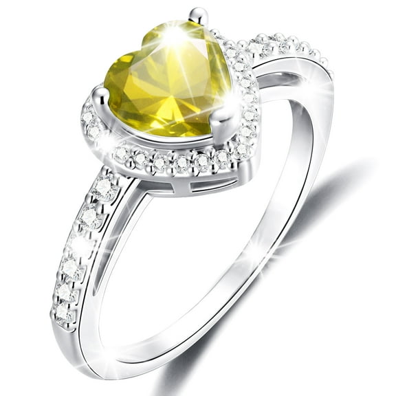 APSVO Love Heart Rings for Women Girls S925 Sterling Silver CZ August Birthstone Ring with Peridot Eternity Promise Band Wedding Birthday Valentines Day Jewelry Gifts Teen Her Lady Adults Kids Ideas