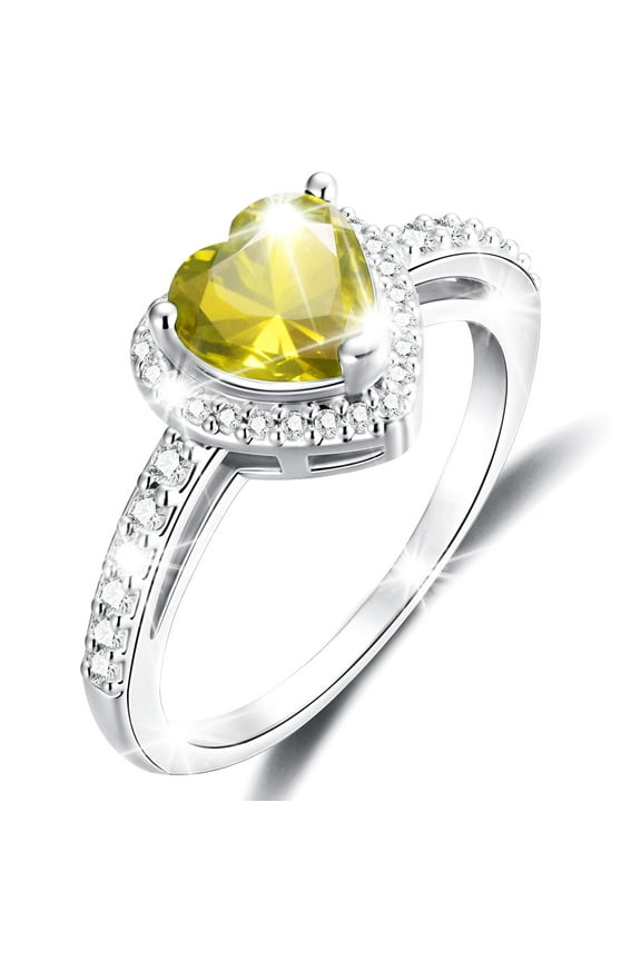 S925 Sterling Silver Plated Love Heart Rings for Women Girls CZ August Birthstone Ring with Peridot Eternity Promise Band Wedding Birthday Easter Basket Stuffers Jewelry Gifts Teen Adults Kids