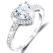 APSVO S925 Sterling Silver Plated Love Heart Rings for Women Girls April Birthstone Ring with CZ Eternity Promise Band Wedding Birthday Graduation Mother's Day Jewelry Gifts Teen Mom Her Adults Kids