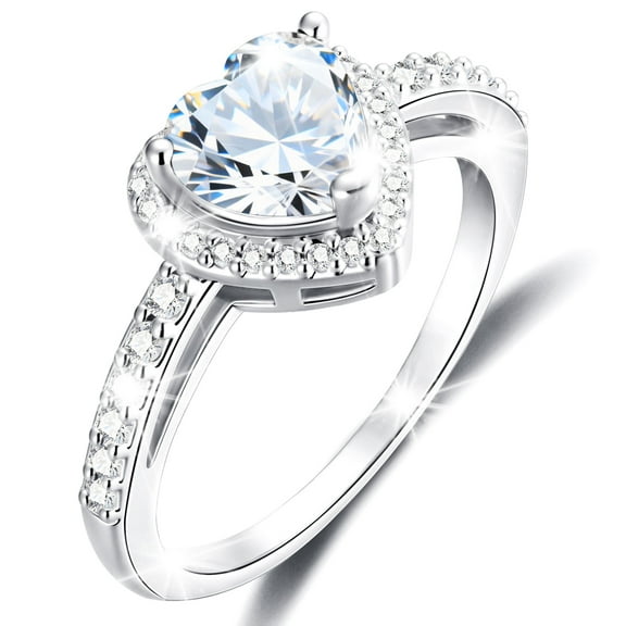 APSVO Love Heart Rings for Women Girls S925 Sterling Silver April Birthstone Ring with CZ Eternity Promise Band Wedding Birthday Christmas Jewelry Gifts Teen Mom Adults Stocking Stuffers for Kids