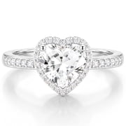 APSVO 925 Silver Plated Love Heart Rings for Women April Birthstone Ring with CZ Eternity Promise Band Engagement Wedding Birthday Jewelry Gifts Teen Girls Stocking Stuffers Kids