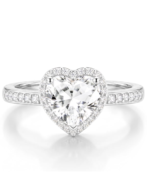 925 Silver Plated Love Heart Rings for Women April Birthstone Ring with CZ Eternity Promise Band Engagement Wedding Birthday Jewelry Gifts Teen Girls Stocking Stuffers Kids