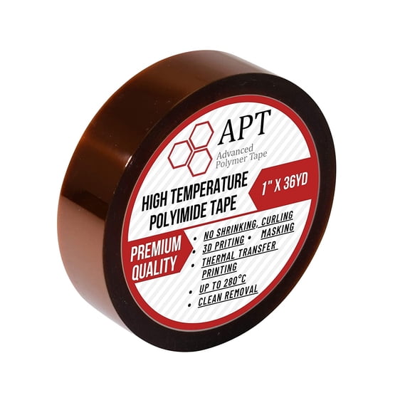 APT, 1 mil Thick Polyimide Adhesive Tape, HighTemperature and Heat for Masking, Soldering, Electrical, 3D Printer Application. (1" x 36 yds)