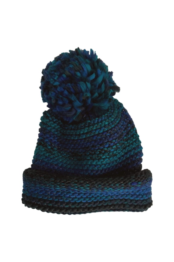 APT9 womens metalic thread shiny sparkly integrated blue green black pom beanie stocking cap hat cold weather accessory warm winter outerwear attire style