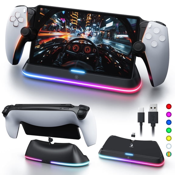 APTGAME Charging Stand for PS Portal, PlayStation Portal Charging Dock with 7 RGB Light Modes, PS5 Portable PS Portal Holder Base with Magnetic Connector PlayStation Portal Accessories