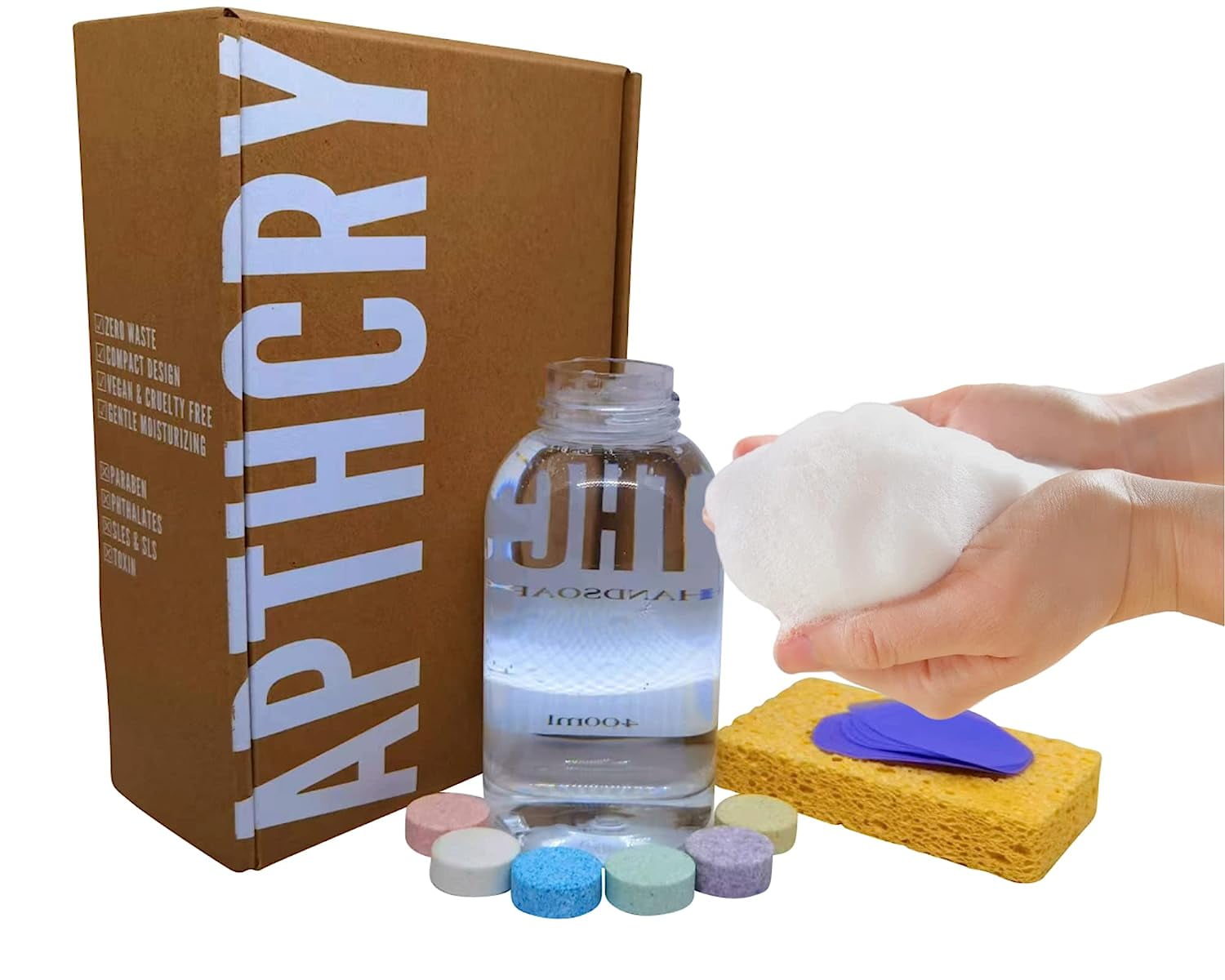 APTHCRY Hand Soap Starter Kit 1 Foaming Dispenser + 6 Tablet Refills