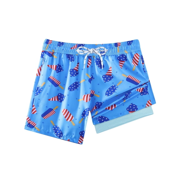 APTRO 2 in 1 Boy's Swim Trunks Quick Dry Kids Bathing Suits Zipper Pockets Board Shorts Ice Cream Red 5-16Y