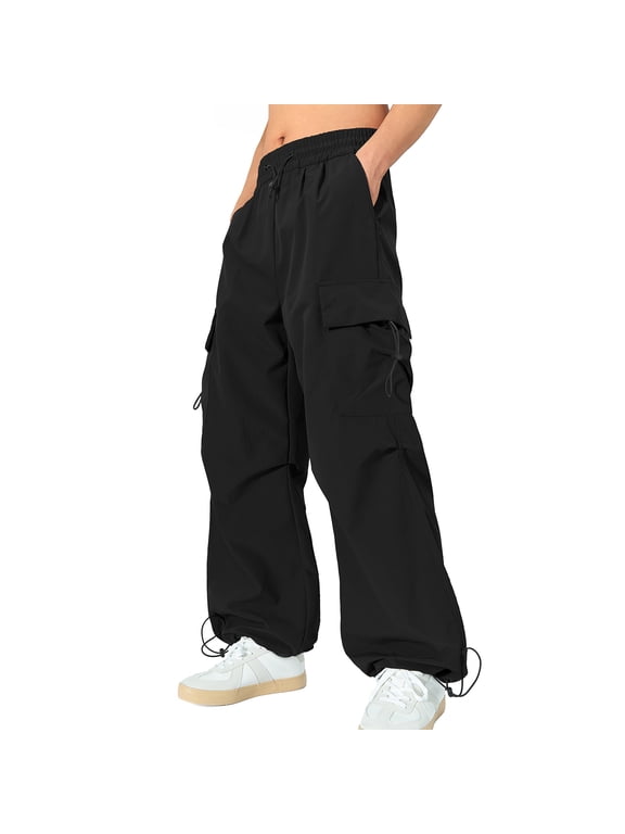 Men's Baggy Cargo Pants Casual Parachute Pants Relaxed Fit Waterproof for Daily Wear and Outdoor Hiking Black L