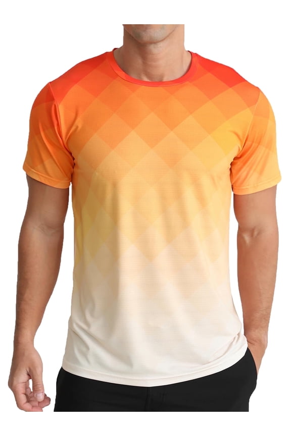 Men's and Big Men's Workout Shirt Athletic Core Shirt Quick Dry Moisture Wicking Short Sleeve Performance T-Shirt Gradient Orange,Sizes S-3XL