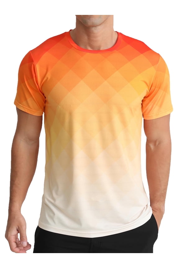 Men's and Big Men's Workout Shirt Athletic Core Shirt Quick Dry Moisture Wicking Short Sleeve Performance T-Shirt Gradient Orange,Sizes S-3XL
