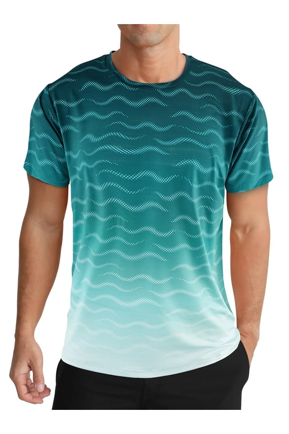 Men's and Big Men's Workout Shirt Athletic Core Shirt Quick Dry Moisture Wicking Short Sleeve Performance T-Shirt Stripe Gradient Green,Sizes S-3XL