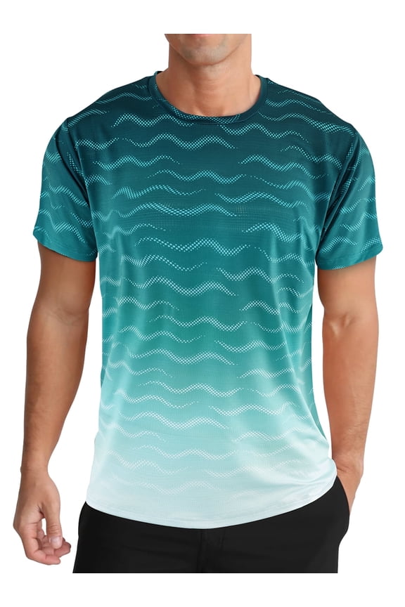 Men's and Big Men's Workout Shirt Athletic Core Shirt Quick Dry Moisture Wicking Short Sleeve Performance T-Shirt Stripe Gradient Green,Sizes S-3XL