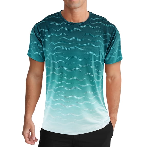 APTRO Men's and Big Men's Workout Shirt Athletic Core Shirt Quick Dry Moisture Wicking Short Sleeve Performance T-Shirt Stripe Gradient Green,Sizes S-3XL