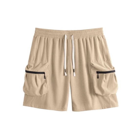 APTRO Men's Cargo Shorts 9" Elastic Waist Drawstring Summer Casual Corduroy Work Shorts with Zipper Pockets Light Khaki XL