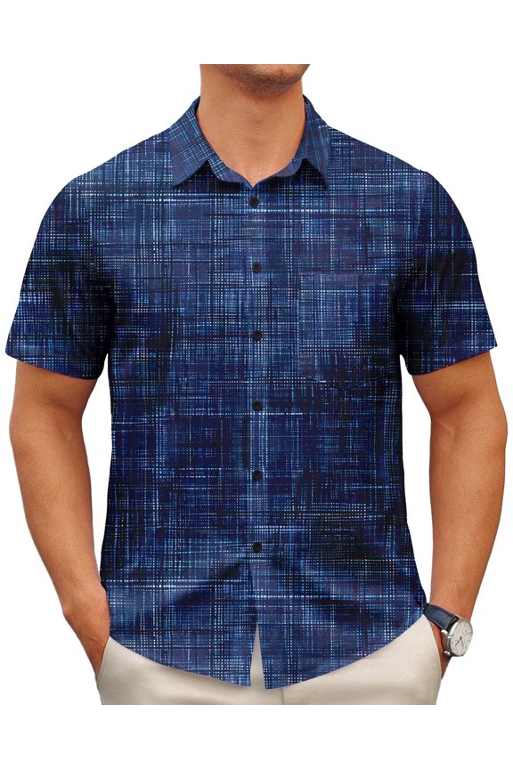 Men's Casual Dress Shirts Short Sleeve Button Down Shirts Quick Dry Summer Beach Shirts With Pocket M02 Navy XL