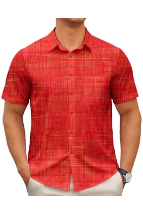 Men's Casual Dress Shirts Short Sleeve Button Down Shirts Quick Dry Summer Beach Shirts With Pocket M03 Orange L