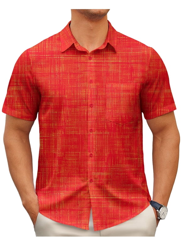 Men's Casual Dress Shirts Short Sleeve Button Down Shirts Quick Dry Summer Beach Shirts With Pocket M03 Orange L