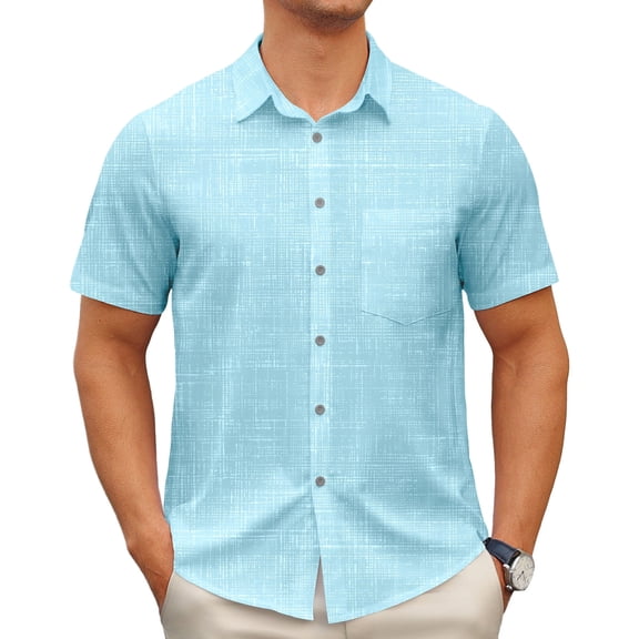APTRO Men's Casual Dress Shirts Short Sleeve Button Down Shirts Quick Dry Summer Beach Shirts With Pocket M06 Blue L