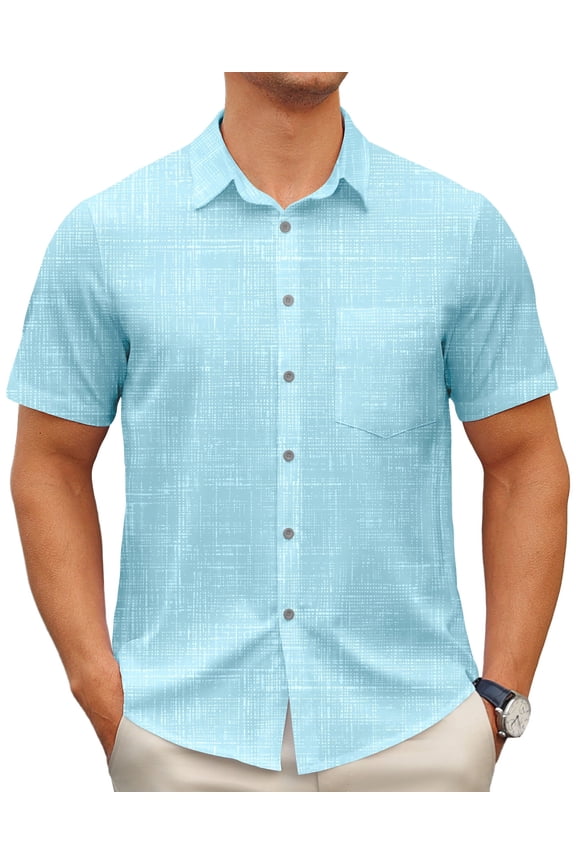 Men's Casual Dress Shirts Short Sleeve Button Down Shirts Quick Dry Summer Beach Shirts With Pocket M06 Blue L