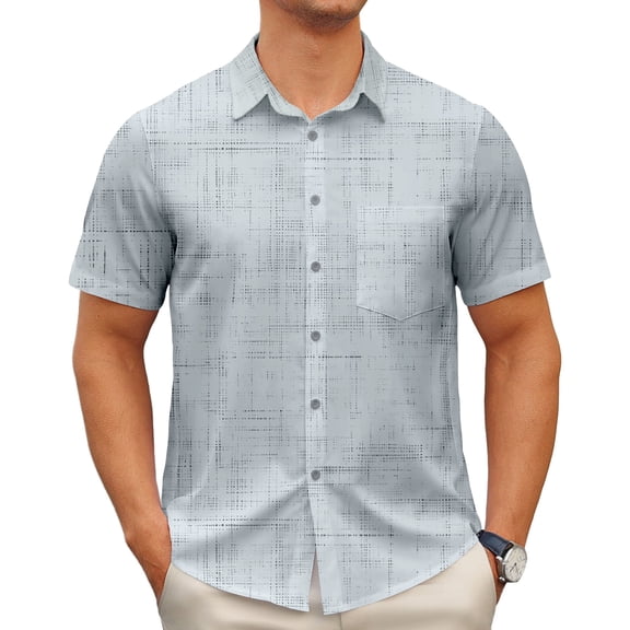 APTRO Men's Casual Dress Shirts Short Sleeve Button Down Shirts Quick Dry Summer Beach Shirts With Pocket M07 Gray L