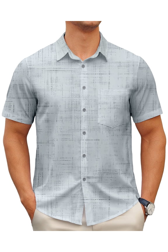 Men's Casual Dress Shirts Short Sleeve Button Down Shirts Quick Dry Summer Beach Shirts With Pocket M07 Gray L