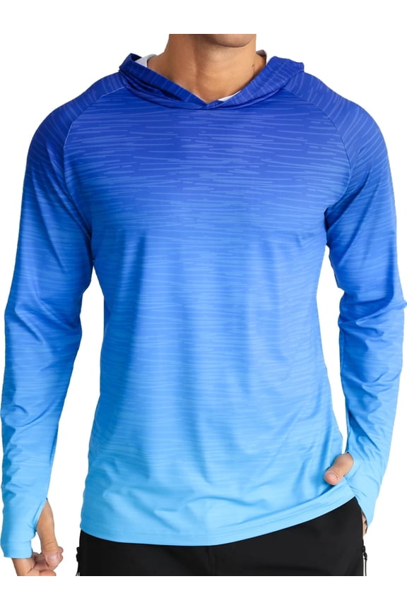 Men's UPF 50+ Sun Protection Hoodie Shirts Long Sleeve UV Outdoor Fishing Shirts SPF Rash Guard Shirts for Men Gradient Blue 2XL