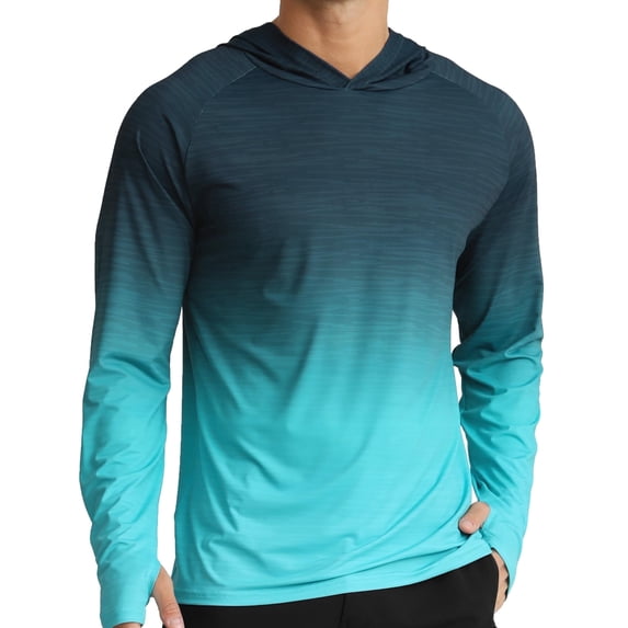 APTRO Men's UPF 50+ Sun Protection Hoodie Shirts Long Sleeve UV Outdoor Fishing Shirts SPF Rash Guard Shirts for Men Gradient Green XL