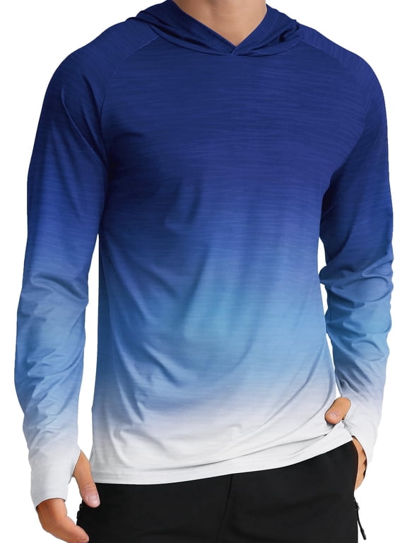 Men's UPF 50+ Sun Protection Hoodie Shirts Long Sleeve UV Outdoor Fishing Shirts SPF Rash Guard Shirts for Men Gradient Navy L