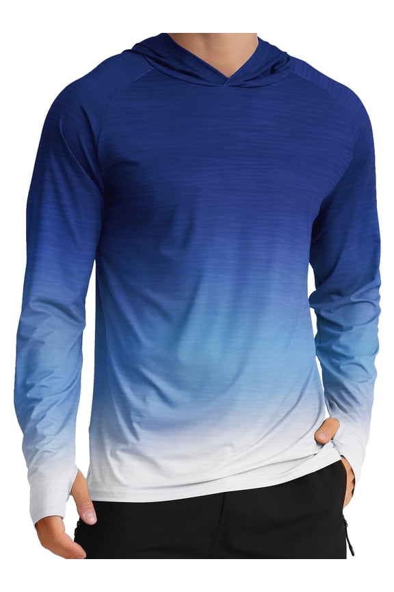 Men's UPF 50+ Sun Protection Hoodie Shirts Long Sleeve UV Outdoor Fishing Shirts SPF Rash Guard Shirts for Men Gradient Navy L