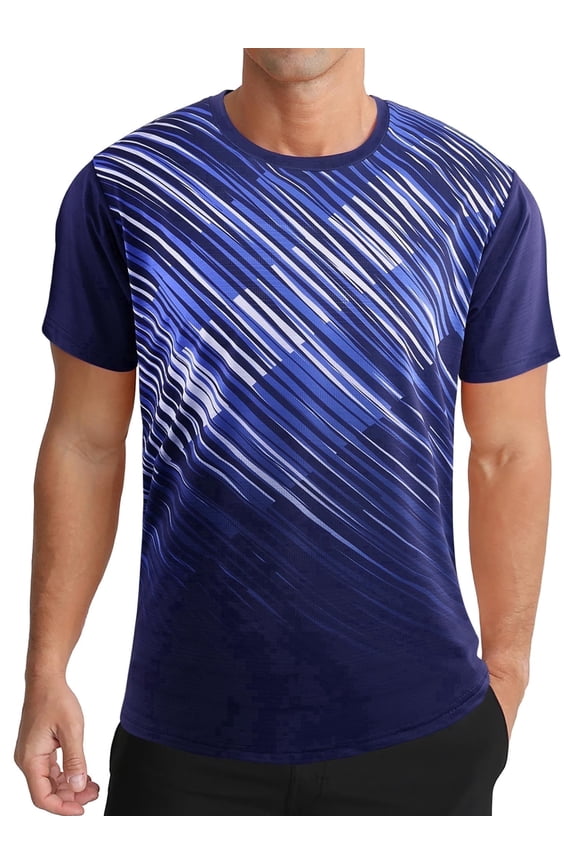 Men's and Big Men's Workout Shirt Athletic Core Shirt Quick Dry Moisture Wicking Short Sleeve Performance T-Shirt Stripe Navy,Sizes S-3XL