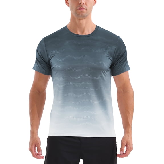 APTRO Men's and Big Men's Workout Shirt Athletic Core Shirt Quick Dry Moisture Wicking Short Sleeve Performance T-Shirt Gradient Black,Sizes S-3XL