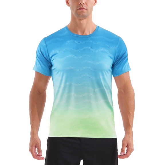 APTRO Men's and Big Men's Workout Shirt Athletic Core Shirt Quick Dry Moisture Wicking Short Sleeve Performance T-Shirt Gradient Blue Green,Sizes S-3XL