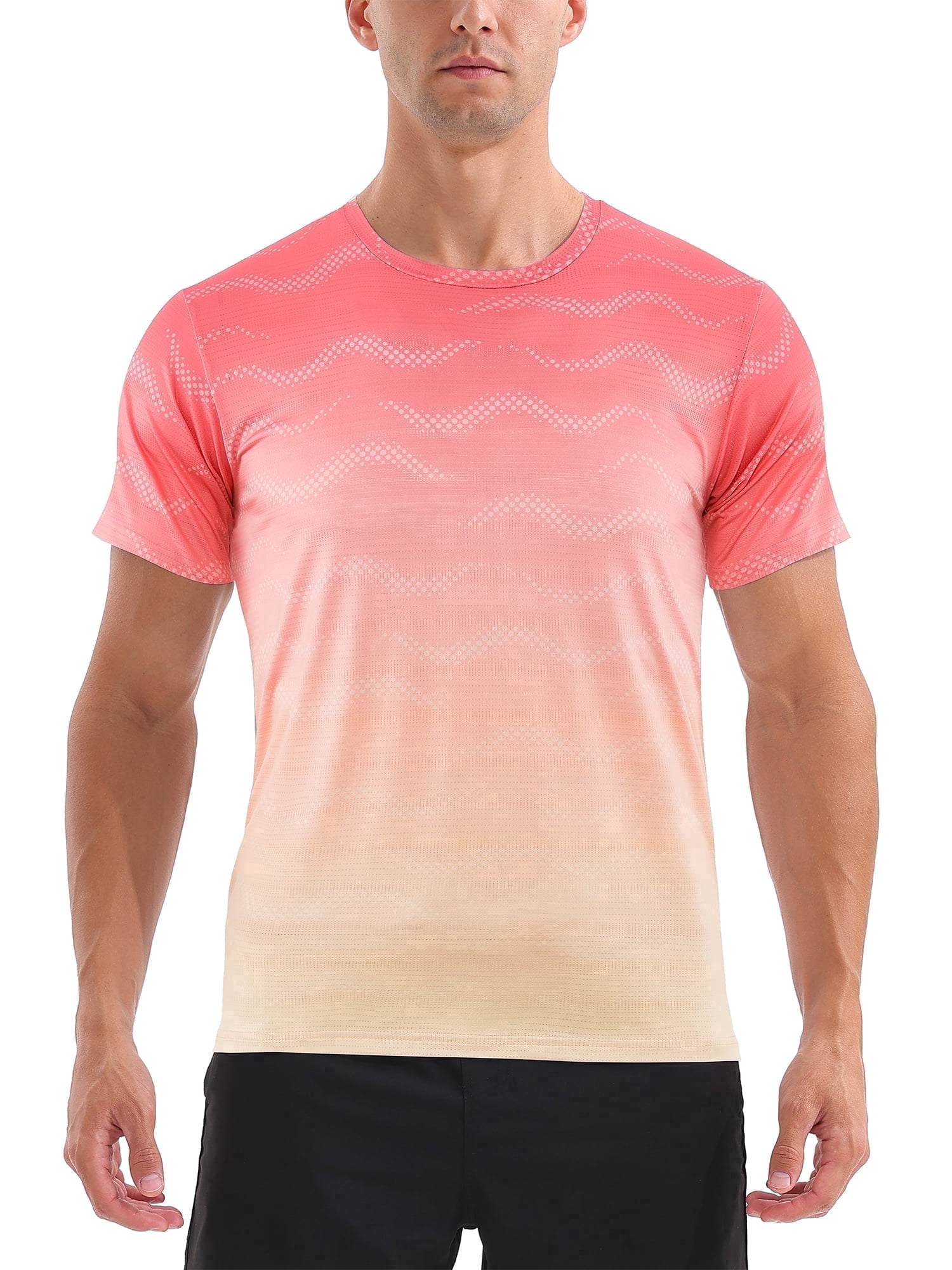 Men's and Big Men's Workout Shirt Athletic Core Shirt Quick Dry Moisture Wicking Short Sleeve Performance T-Shirt Gradient Pink-orange,Sizes S-3XL